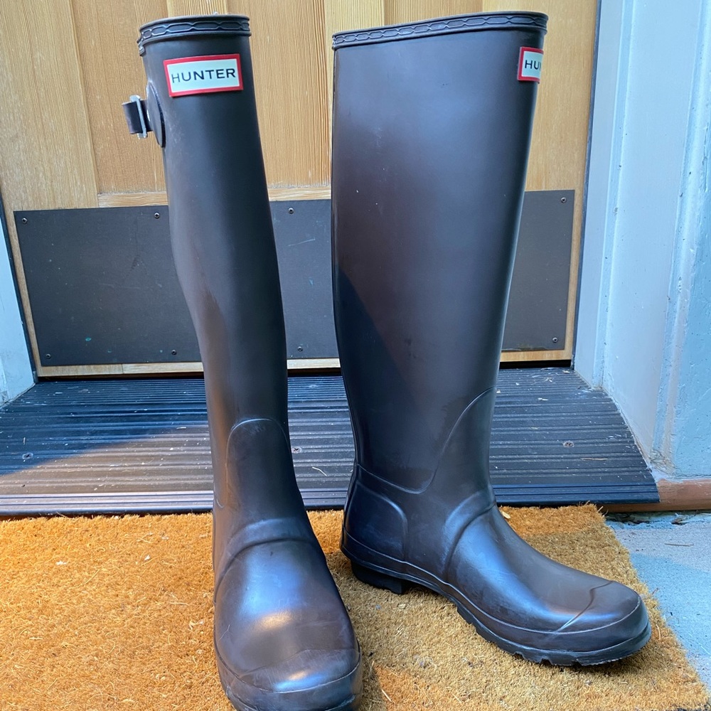 Matte Brown Tall Hunter Rain Boots